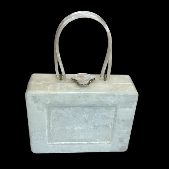 Vintage Wilardly Lucite 1950s Marbleized Pearlized Top Handle Box Purse - Picture 2 of 15